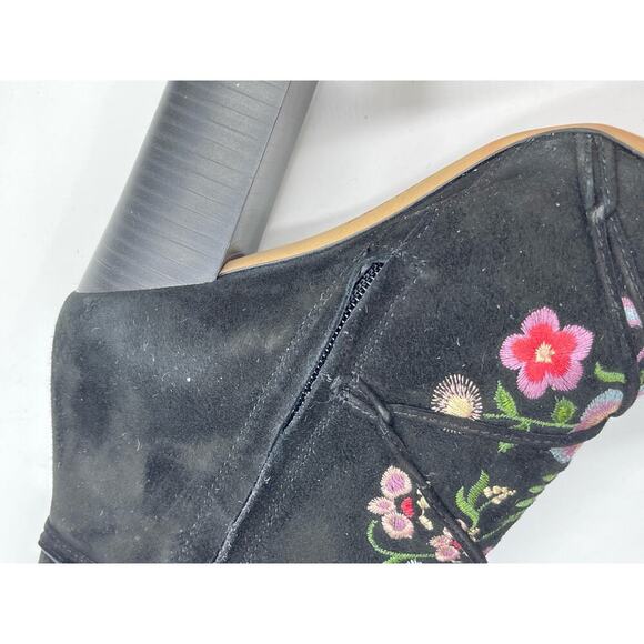 Sam Edelman Black Suede Embroidered Floral Winnie Block Heel Ankle Boots Sz 8 - Picture 10 of 15
